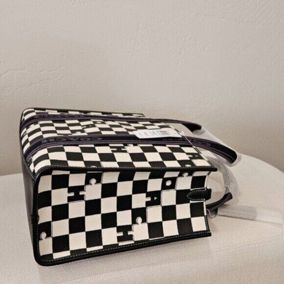 Coach Silver/Black/Chalk Smith Tote With Checkerboard Print - Picture 3 of 7